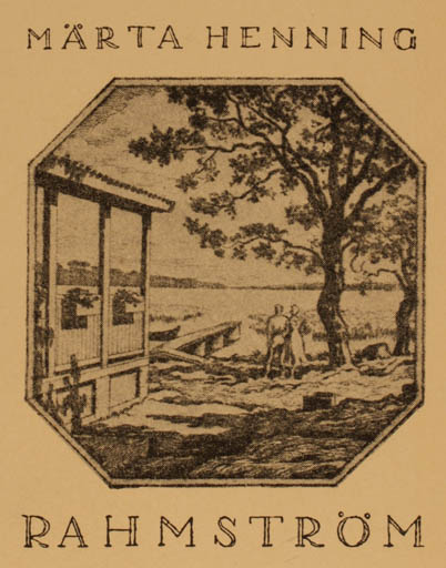 Exlibris by Hans Norsbo from Sweden for Märta Henning Rahmstrøm - Scenery/Landscape Couple Tree 