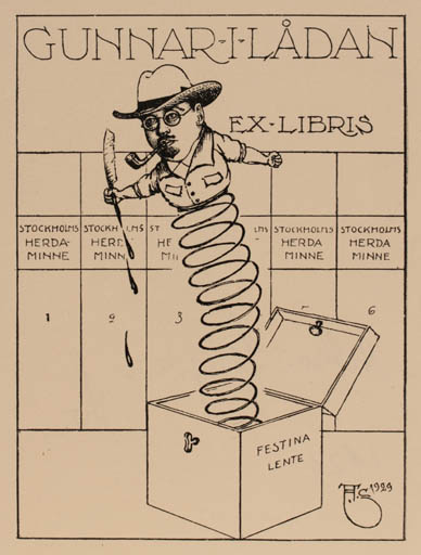 Exlibris by Arthur Sjögren from Sweden for Gunnar I. Lådan - Man 