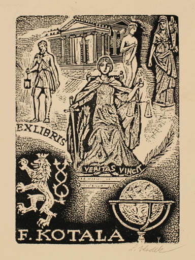 Exlibris by Ladislav Vlodek from Czech Republic for F. Kotala - Classical antiquity Group Law 