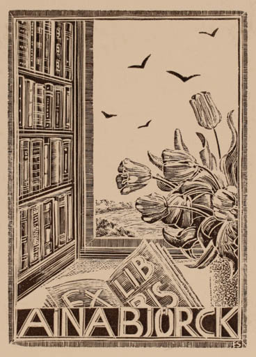 Exlibris by Eva Stockhaus from Sweden for Aina Björk - Flower Book 