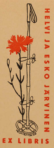 Exlibris by Helmiriitta Honkanen from Finland for Helvi Ja Esko Järvinen - Flower Sport/game 