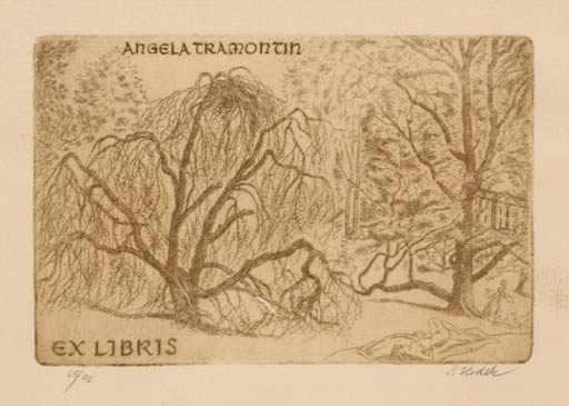 Exlibris by Ladislav Vlodek from Czech Republic for Angela Tramontin - Flora Scenery/Landscape Forest 