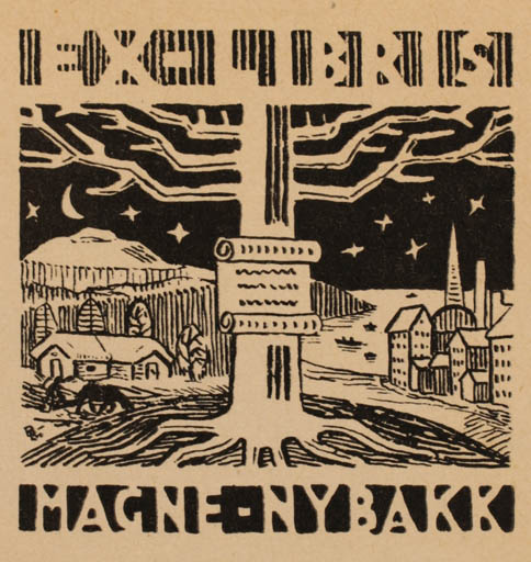 Exlibris by ? B L M from Finland for Magne Nybakk - City Tree 