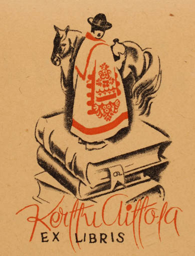 Exlibris by Aarne Nopsanen from Finland for Kerttu Aittola - Book Horse Man 
