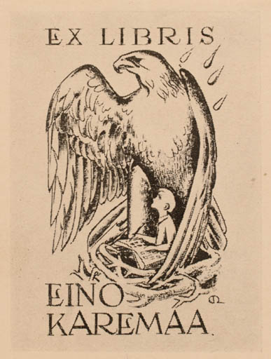 Exlibris by Aarne Nopsanen from Finland for Eino Karemaa - Child Book Bird 