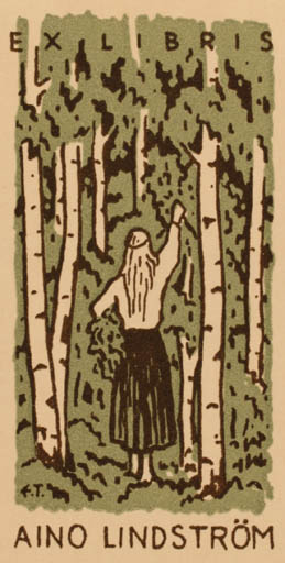 Exlibris by Erkki Tanttu from Finland for Aino Lindström - Woman Forest 