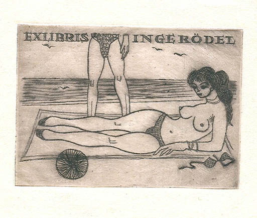 Exlibris by Janus Benedyktowicz from Poland for Inge Rödel - Woman 