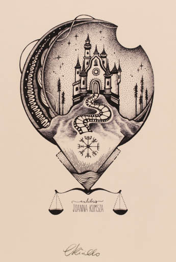 Exlibris by Ewelina Rivillo from Poland for Joanna Klimsza - Castle/Palace 