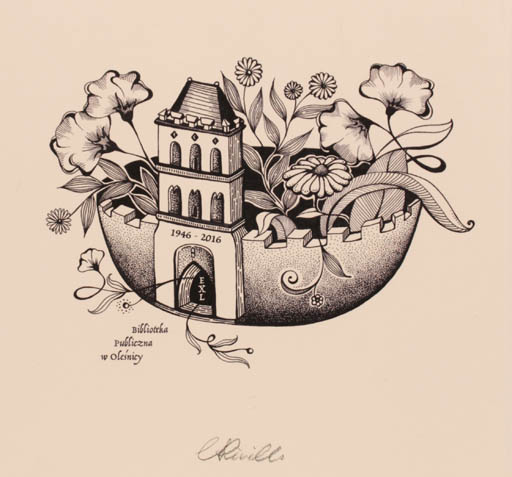 Exlibris by Ewelina Rivillo from Poland for Biblioteka Publiczan w Olesnicy - Flower 