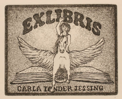 Exlibris by Mogens Jessing from Denmark for Carla Tønder Jessing - Book Pegasus 