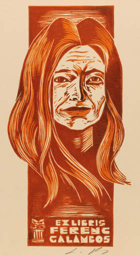 Exlibris by Lembit Lepp from Latvia for Ferenc Galambos - Woman Portrait 