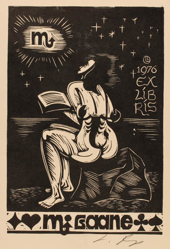 Exlibris by Lembit Lepp from Latvia for ? Migaane - Woman Nude 