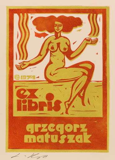 Exlibris by Lembit Lepp from Latvia for Grzegorz Matuszak - Woman Nude 