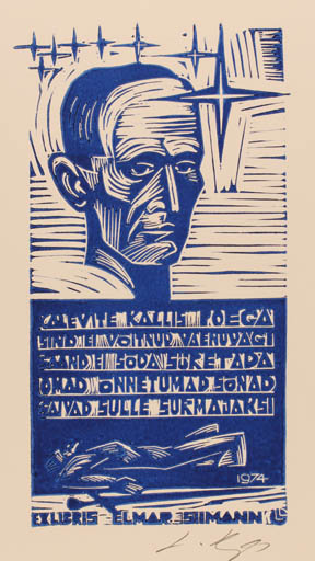 Exlibris by Lembit Lepp from Latvia for Elmar Simann - Man Portrait 