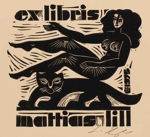 Exlibris by Lembit Lepp from Latvia for Mattias Lill - Cat Woman 