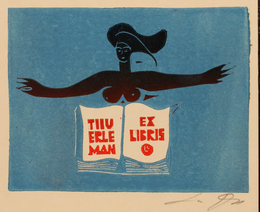 Exlibris by Lembit Lepp from Latvia for Titu Erleman - Book Woman 