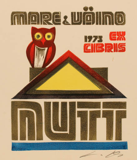 Exlibris by Lembit Lepp from Latvia for Mare & Väino Nutt - Owl 