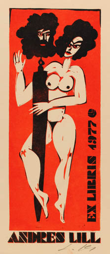 Exlibris by Lembit Lepp from Latvia for Andres Lill - Woman Nude 