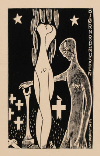 Exlibris by Arne Olsen from Denmark for Bjørn Rasmussen - Woman Man 