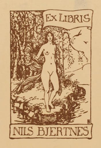 Exlibris by G Hentze from Denmark for Nils Bjertnes - Woman Nude 