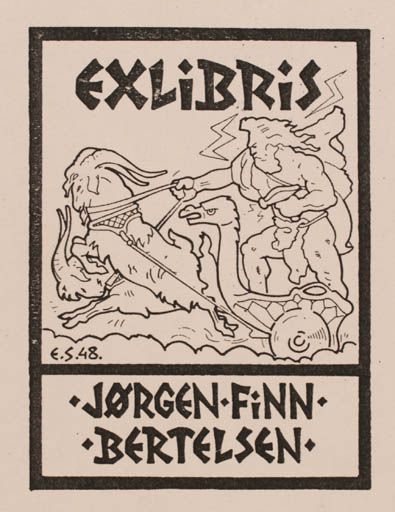 Exlibris by Emil Schmidt from Denmark for Jørgen Finn Bertelsen - Mythology Viking 