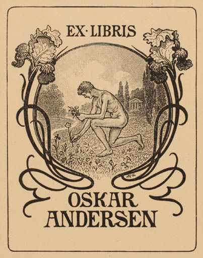 Exlibris by Alf Larsen from Denmark for Oskar Andersen - Classical antiquity Jugend Man Nude 