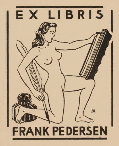 Exlibris by Louis M. J. Asperslag from Belgium for Frank Pedersen - Woman Nude 