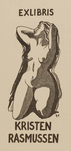 Exlibris by Frank Pedersen from Denmark for Kirsten Rasmussen - Woman Nude 