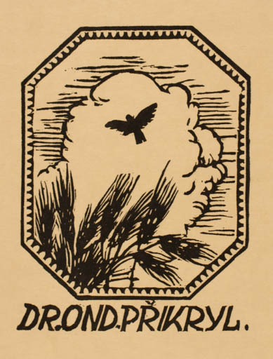 Exlibris by Jaroslav Votruba from Czech Republic for Dr. Ond Prikryl - Fauna Flora Bird 