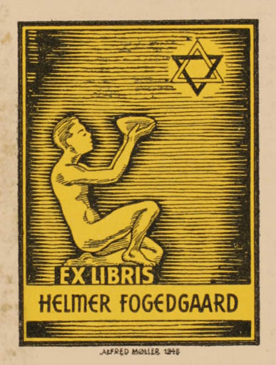 Exlibris by Alfred Møller from Denmark for Helmer Fogedgaard - Man Nude 