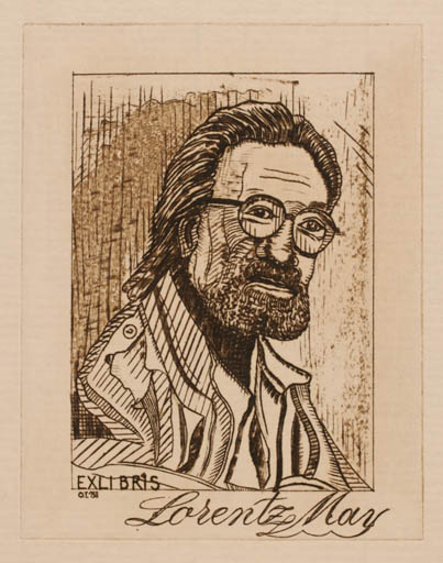 Exlibris by Oskar Thorsen from Denmark for Lorentz May - Man Portrait 