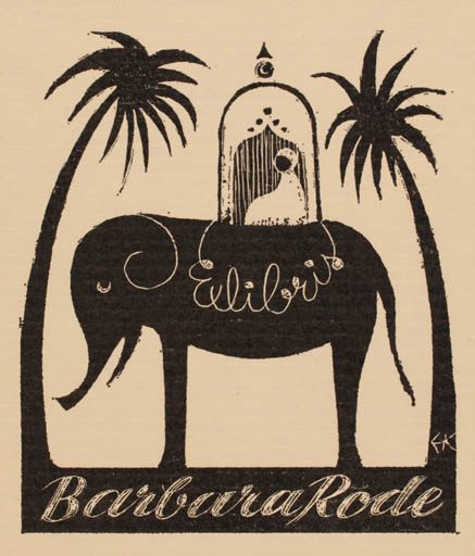 Exlibris by Jo Erich Kuhn from Sweden for Barbara Rode - Palm tree 