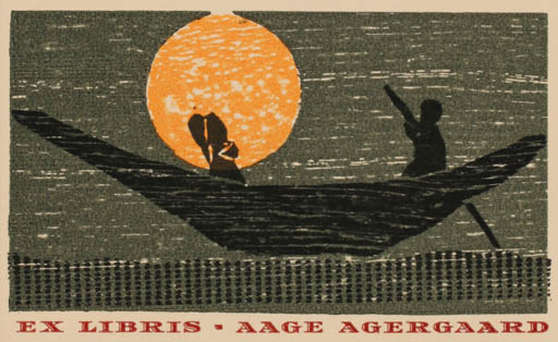 Exlibris by Aage Agergaard from Denmark for Aage Aagergaard - Ship/Boat Sun 