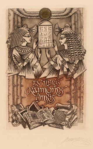 Exlibris by Elena Viliama from Latvia for Raimonds Onkis - Book Egypt 