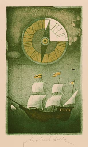 Exlibris by Vladimir Suchanek from Czech Republic for J. Hruby - Maritime Ship/Boat 