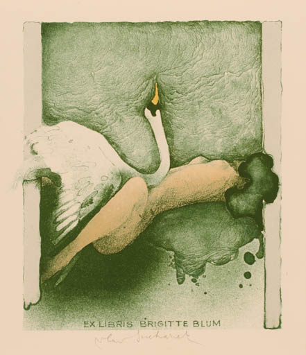 Exlibris by Vladimir Suchanek from Czech Republic for Brigitte Blum - Leda and the Swan 