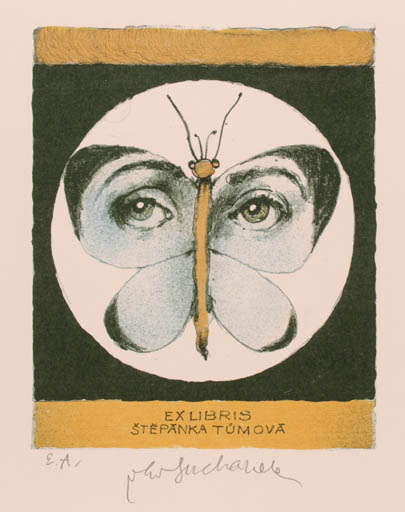 Exlibris by Vladimir Suchanek from Czech Republic for Stepanka Tümova - Portrait Butterfly 