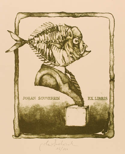 Exlibris by Vladimir Suchanek from Czech Republic for Johan Souverein - Portrait Surrealism 