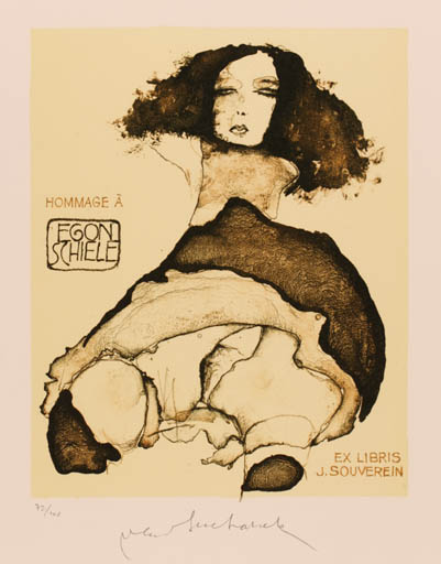 Exlibris by Vladimir Suchanek from Czech Republic for Johan Souverein - Erotica Woman 