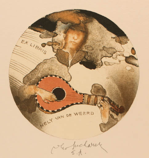 Exlibris by Vladimir Suchanek from Czech Republic for Nely van de Weerd - Woman Music Portrait 