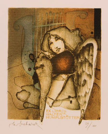 Exlibris by Vladimir Suchanek from Czech Republic for Walter Humplstötter - Woman Music 