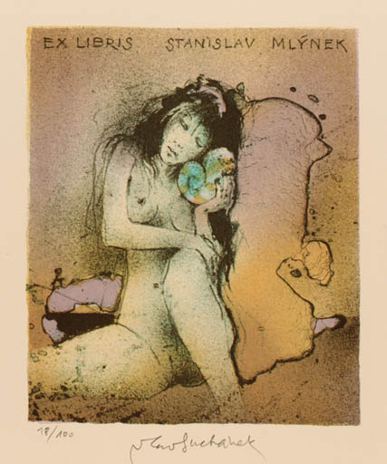 Exlibris by Vladimir Suchanek from Czech Republic for Stanislav Mlýnek - Woman 