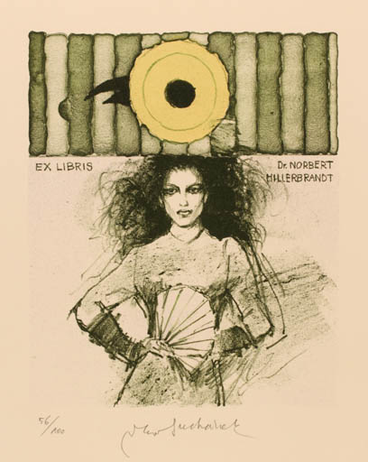 Exlibris by Vladimir Suchanek from Czech Republic for Dr. Norbert Hillerbrandt - Woman 