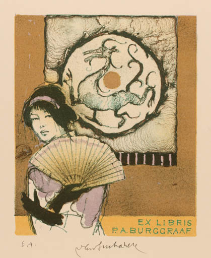 Exlibris by Vladimir Suchanek from Czech Republic for P.A Burggraaf - Woman Oriental 