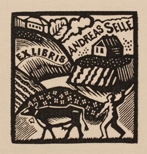 Exlibris by W. W. Kortowitsch from Russia for Andreas Selle - Fauna Scenery/Landscape Man 