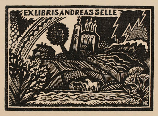 Exlibris by W. W. Kortowitsch from Russia for Andreas Selle - Horse Scenery/Landscape 