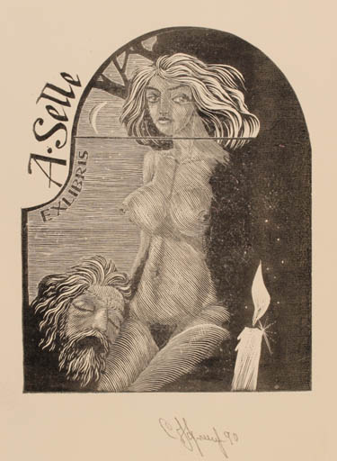 Exlibris by Sergej Kulmeschkinov from Soviet Union for Andreas Selle - Woman Nude 