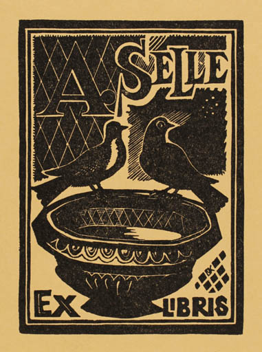 Exlibris by W. W. Kortowitsch from Soviet Union for Andreas Selle - Bird 