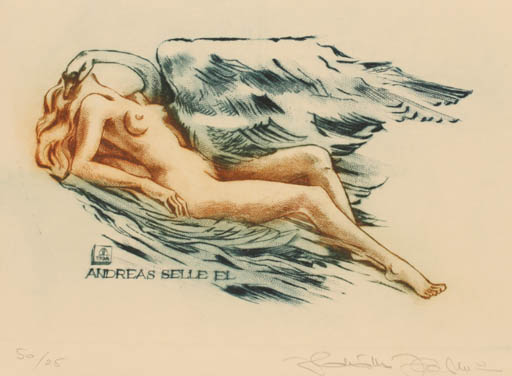 Exlibris by Hermina Horvath from Germany for Andreas Selle - Leda and the Swan 