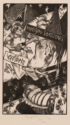 Exlibris by Karl Georg Hirsch from Germany for Evelyn Wissing - Erotica Woman Man 